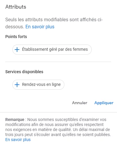 Modifier Attributs Google My Business